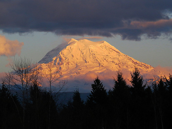 Mt. Rainier, Storm Clouds at Sunset